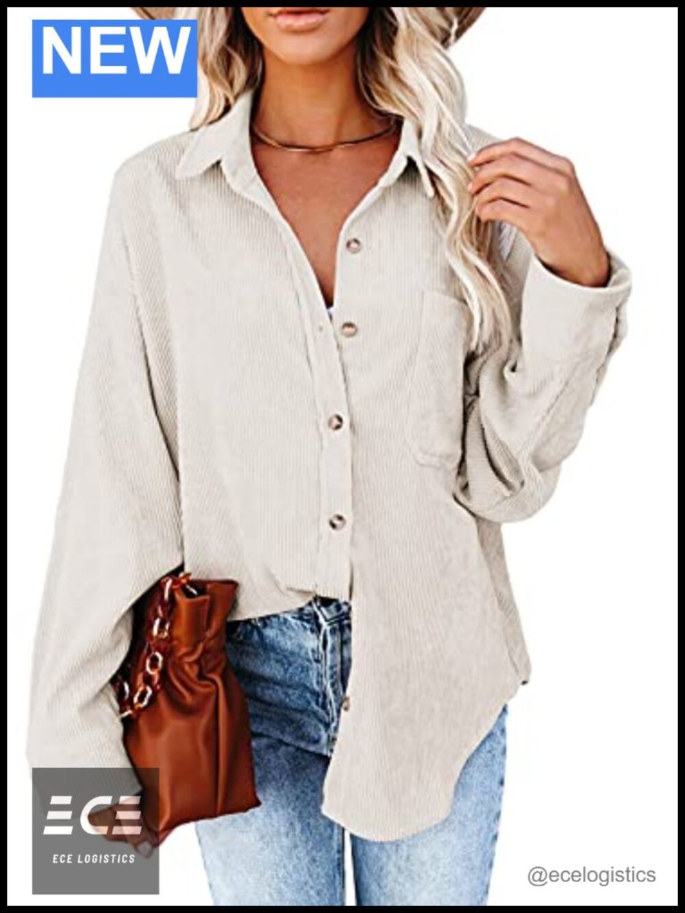 Women Corduroy Button Down Shirt Long Sleeve V Neck Casual Blouse